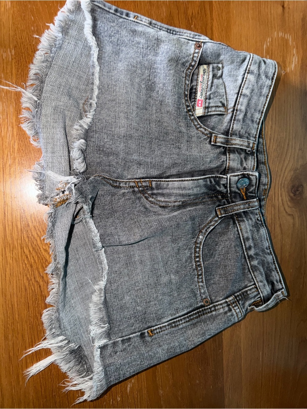 Diesel Gray Frayed Hem Denim Shorts
